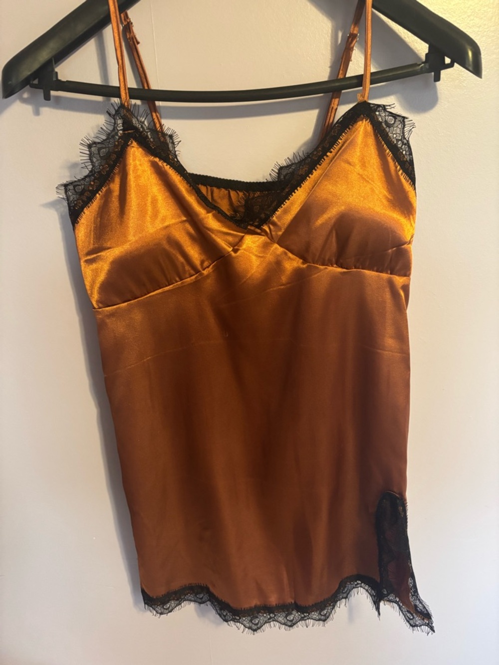 Satin Copper Robe with Black Lace Trim